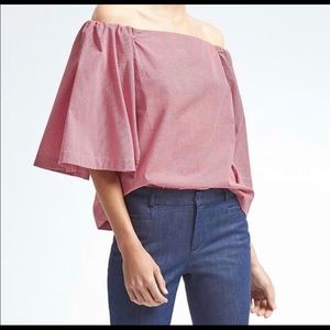 Off-Shoulder Banana Republic Red Gingham Blouse